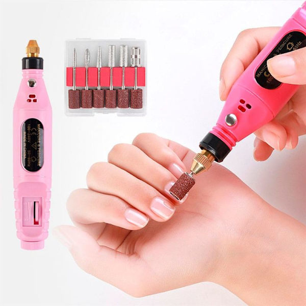 Elektrisk nagelfil 6-i-1 manikyrset - rosa