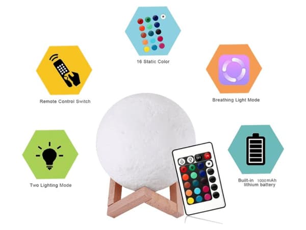 3D LED Moonlight - Natlys - Måneskin - 15 cm