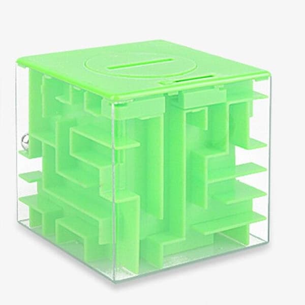 3D Cube Labyrinth Puzzle - Morsom sparegris for barn - Grønn