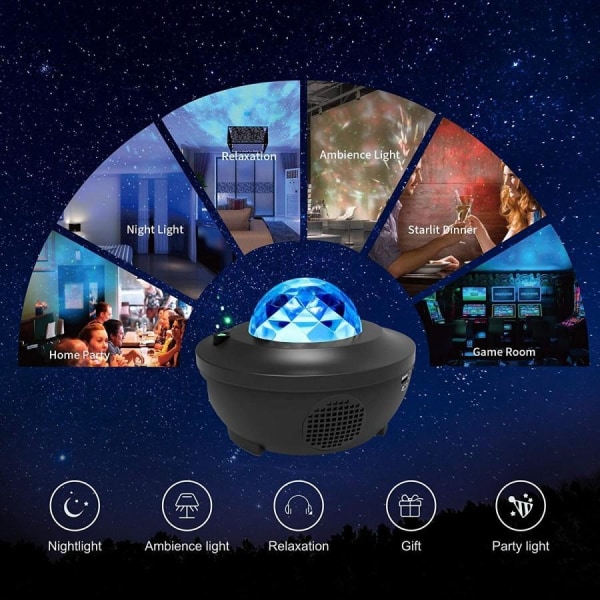 LED Galaxy Sky Projector - Stjärnprojektor med Bluetooth-högtala Svart