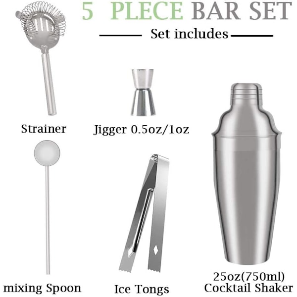 Cocktail Mixer Set - 5 delar Silver