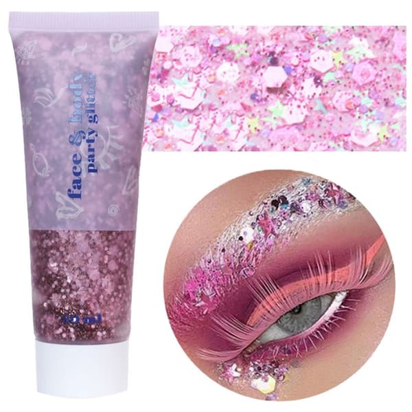 Face & Body Glitter Gel | Liquid Shimmer Sequins til makeup og fest - Pink (50 ml)