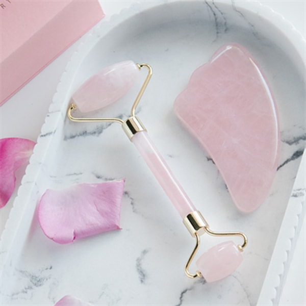 UNIQ Jade Roller Rose Quartz + Guasha Stone | för ansiktet
