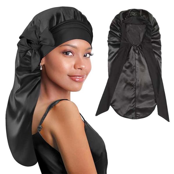 SOHO Kayin Satin Bonnet Sort - Luksus Natbue til Langt Hår