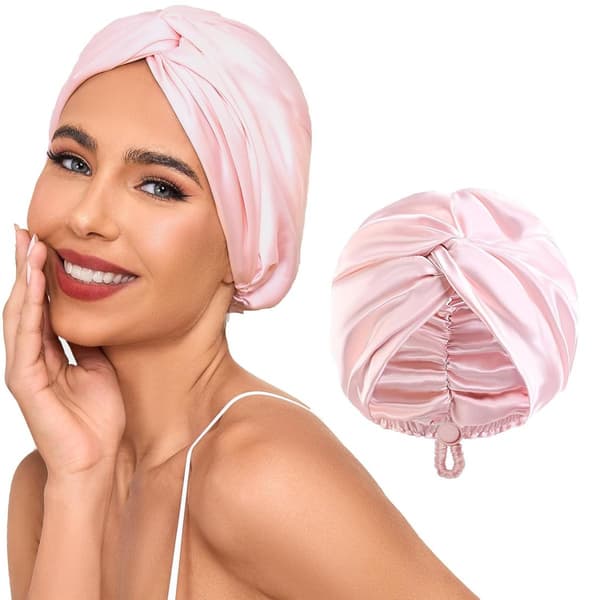SOHO Nattmössa Sovmössa Silk Satin Turban Bonnet - Lyserød