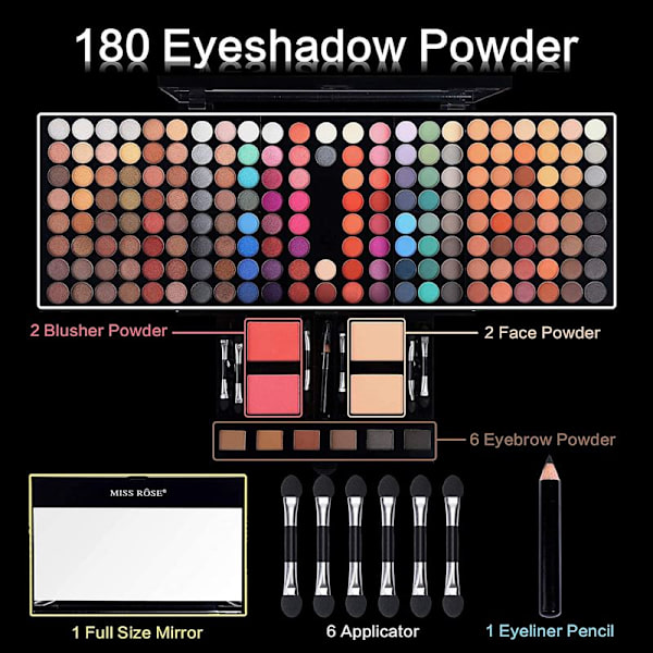Miss Rose Eyeshadow palette set - Blockbuster sminkpalett - 180 färger