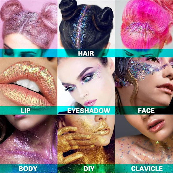 Face &amp; Body Glitter Gel | Liquid Shimmer Sequins för smink och fest - Guld (50 ml)