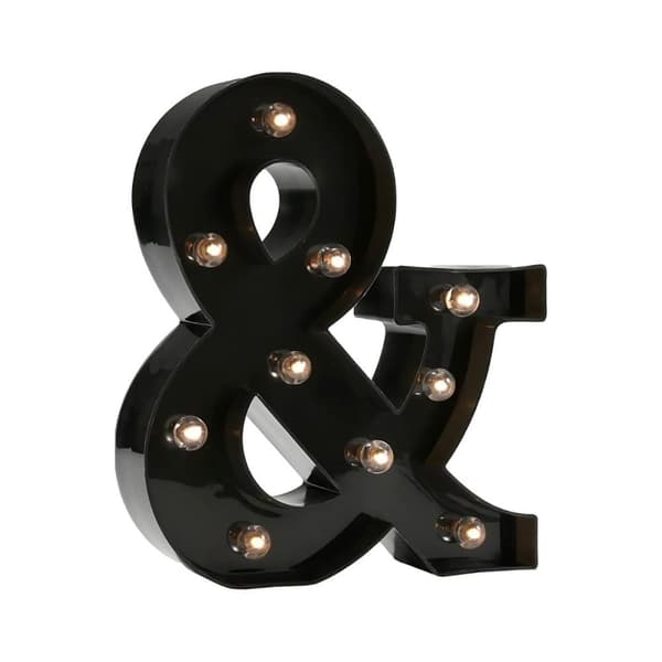 Bogstavlampe - Sort LED-bogstav i plast - &