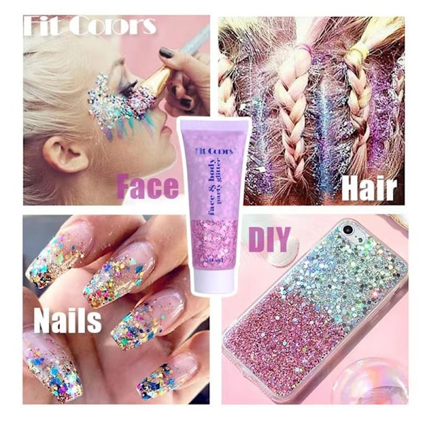 Face &amp; Body Glitter Gel | Liquid Shimmer Sequins för smink och fest - Silver (50 ml)