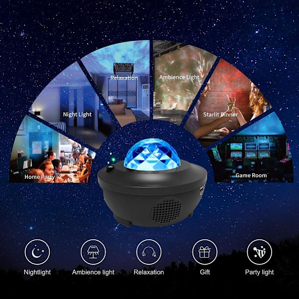 Galaxy Night Light / Space Light Star Projector med Bluetooth-høyttaler