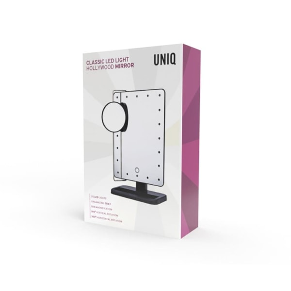 UNIQ® Hollywood Spegel Med LED-ljus + Liten Spegel Med 10 x Förstoring - Svart