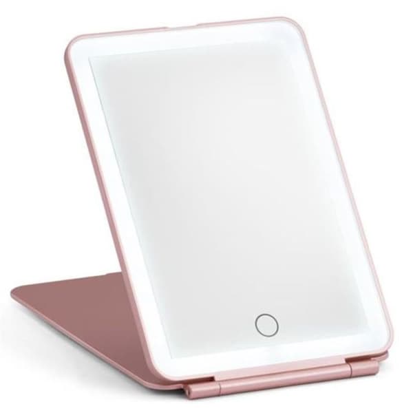 UNIQ Sammenleggbart og Oppladbart LED-speil - Rosa Sminkespeil