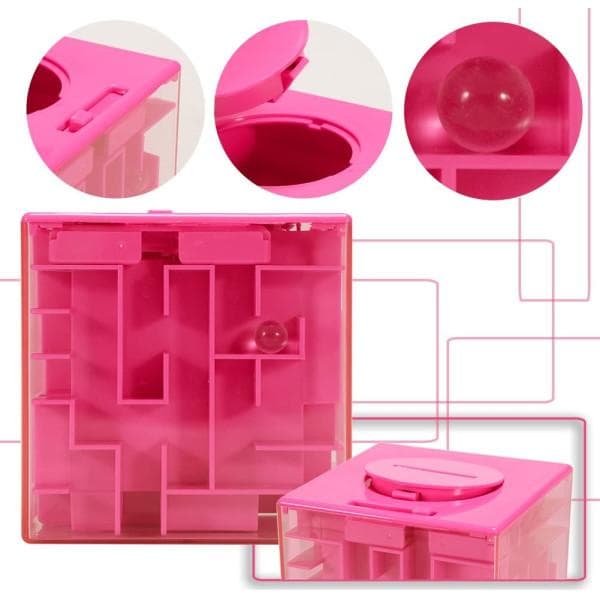 3D Cube Labyrinth Puzzle - sjov sparegris til børn - pink
