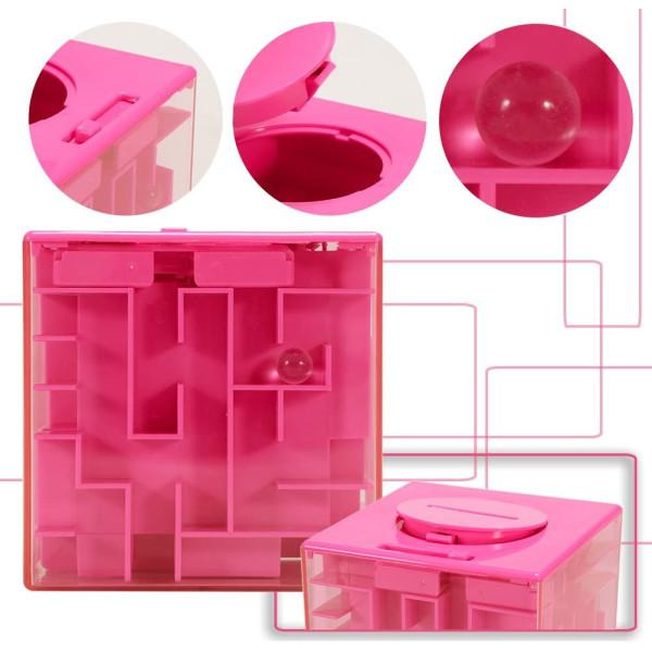3D Kub Labyrint Pussel - Rolig spargris för barn - Rosa