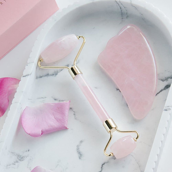 Ansiktsroller Rose Quartz + Guasha Stone