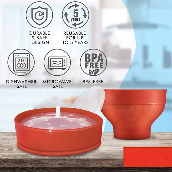 Hopfällbar Popcorn Maker skål - Gör popcorn i mikrovågsugnen - röd