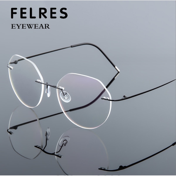 Herr Rimless Metall Anti Blått Ljus Läsglasögon Klar Lins Presbyopiska Glasögon Black +0.25 strength