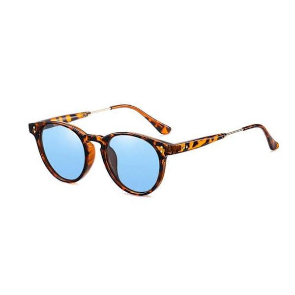 Retro runda läsglasögon med nitar för män och kvinnor, anti-UV, blå rosa gula +1.0~+4.0 Leopard Frame Brown Lens Notes for Left Right Strength