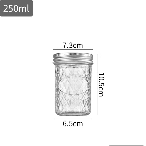 Glasförvaringsburk med diamantmönster, glasburk för delning, ny burk för sylt och juice 650ml