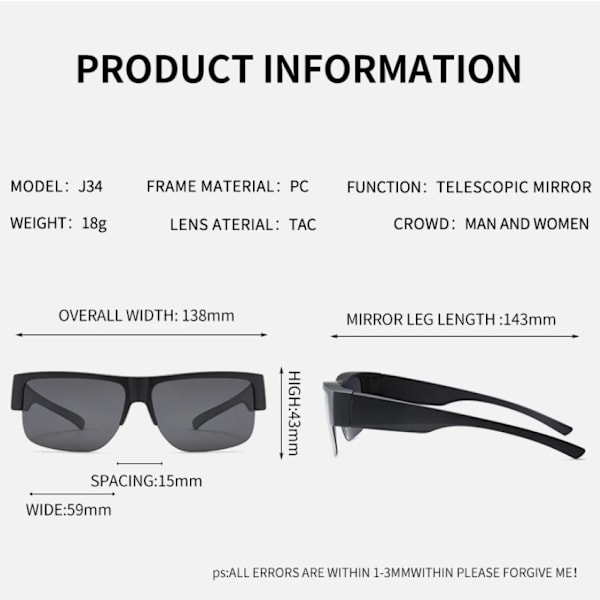 Unisex Halvram Passar Över Glasögon Polariserade Solglasögon Omslutande Glasögon Nya Gray/Gray