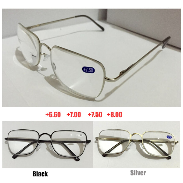 Läsglasögon +6.50 +7.00 +7.50 +8.00 Optiska Linser Unisex Svarta Metallbågar Black +6.50 strength