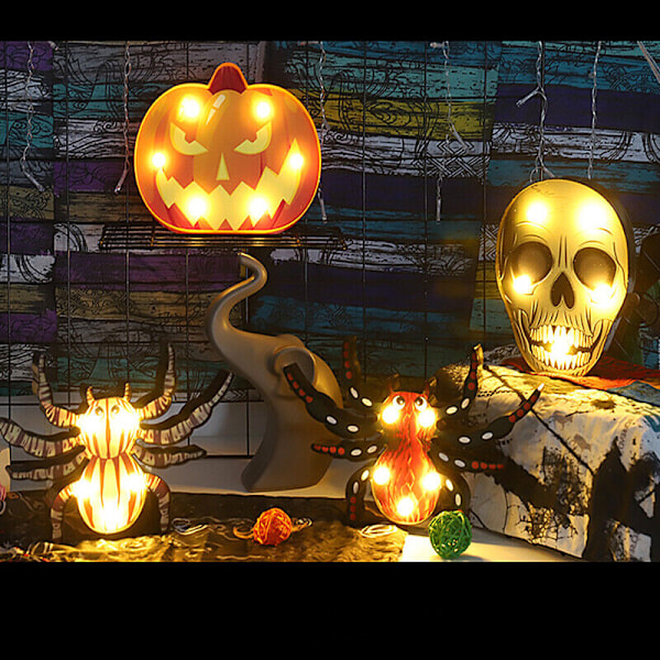 Halloween LED-dekorationsljus Lykta Fladdermus Spindel Dödskalle Pumpa Lampa Utomhus Skull 13*17.5cm/0.43*0.57’