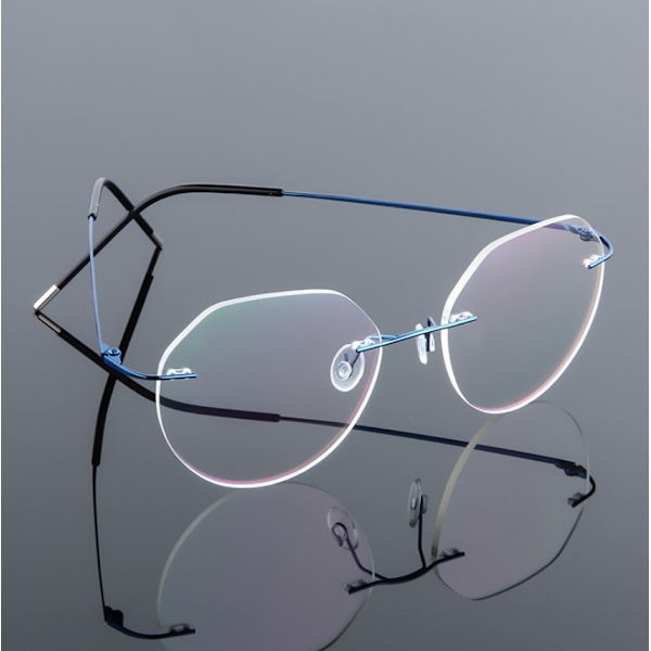 Herr Rimless Metall Anti Blått Ljus Läsglasögon Klar Lins Presbyopiska Glasögon Blue +6.00 strength