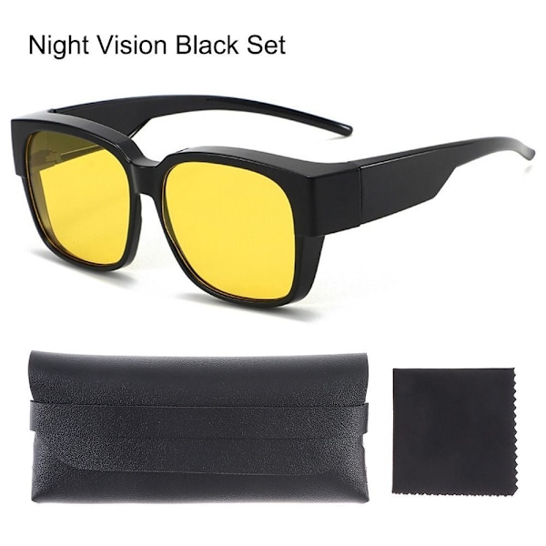 Körning Ridning Passar Över Glasögon Solglasögon Polariserade Omslutande Fyrkantiga Shades Night Vision Black Set