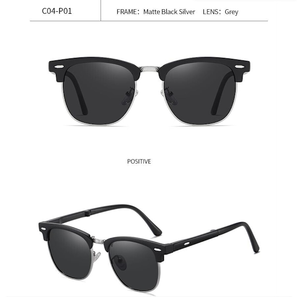 Vikbara Polariserade Fyrkantiga Solglasögon För Män Kvinnor Halv Båge Körglasögon #2 Matte Black/Gray
