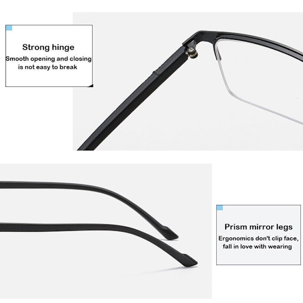 3-pack Metall Lätta Halvramslösa Läsglasögon för Män och Kvinnor UK Black 3.50