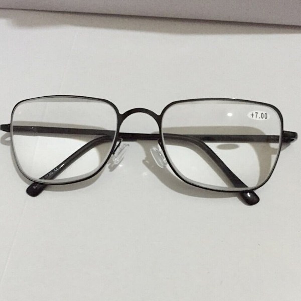 Läsglasögon +6.50 +7.00 +7.50 +8.00 Optiska Linser Unisex Svarta Metallbågar Silver +7.00 strength