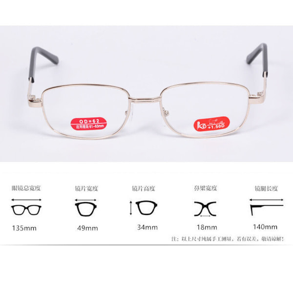 Fashion Unisex Läsglasögon Guld Metallram Glasögon +450 +500 +550 +600 +4.50 strength