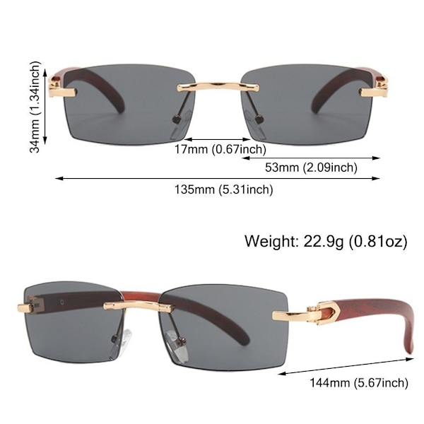 UV400 Rektangulära Solglasögon Gradient Ramlösa Glasögon för Kvinnor Män Gold-Gradient Gray
