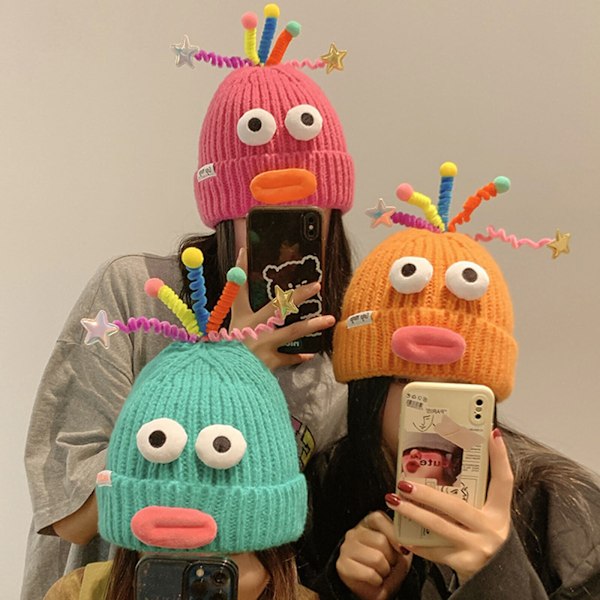 Monster Shrek Vinter Stickad Mössa Mössa Ull Rolig Mössa Nyhet Kvinnor / Män Purple One Size