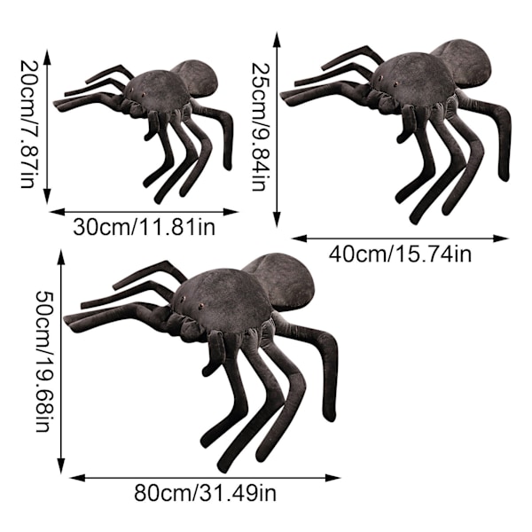 Simulerad svart spindel mjuk plyschdocka rolig stoppad leksak Halloween skräckgåvor 25*40cm