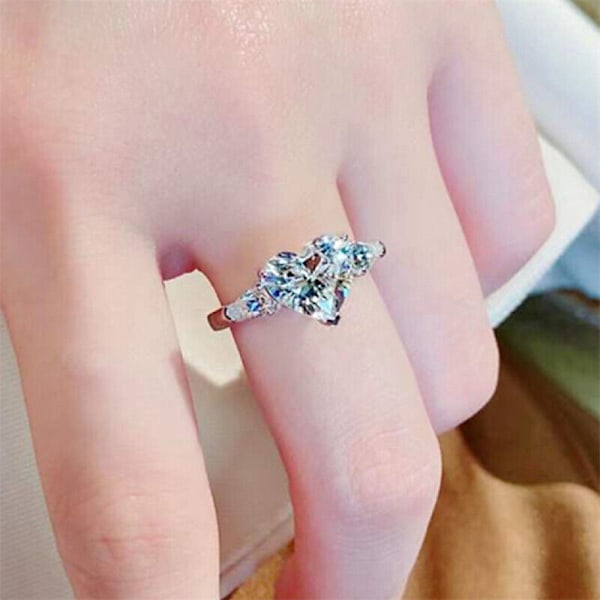 Eleganta 925 Silver Hjärta Cubic Zirconia Ringar Dam Bröllopssmycken Storlek 6-10 10