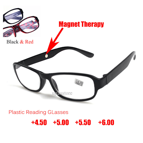 Läskraftiga läsglasögon +4.5 5.0 5.5 6.0 Hög styrka Svart/Röd plastram Black +6.00 strength