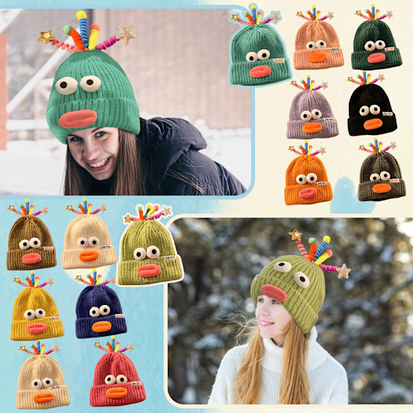 Monster Shrek Vinter Stickad Mössa Mössa Ull Rolig Mössa Nyhet Kvinnor / Män Black One Size