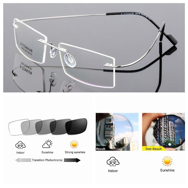 Flexibla Bågfria Minneslegering Övergång Fotokromatiska Läsglasögon +25 ~+600 Gunmetal +2.50 strength
