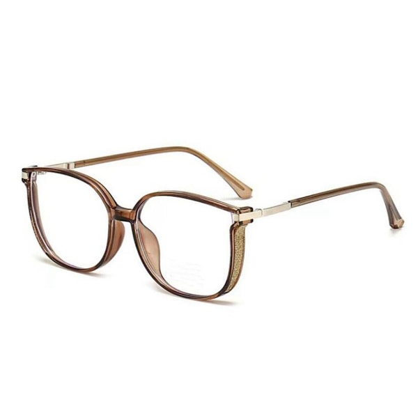 Fyrkantiga läsglasögon för damer med strass, justerbara +1.0~+4.0 Anpassad styrka Brown +5.25 strength