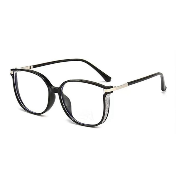 Fyrkantiga läsglasögon för damer med strass, justerbara +1.0~+4.0 Anpassad styrka Black +3.50 strength