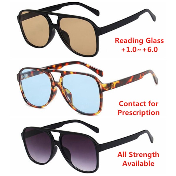 Retro Dubbelbåge UV-skydd Färgade Glas Läsglasögon för Män och Kvinnor +1.0~+6.0 Leopard Brown Lens Plano