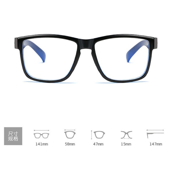 Herr Dam Fyrkantiga Blåljusblockerande Läsglasögon Helbåge Sportglasögon Black&Blue +4.00 strength