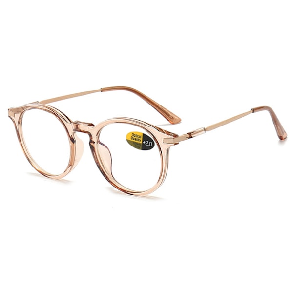Runda Blåljusblockerande Läsglasögon Retro Presbyopiska Läsare Nya för Män och Kvinnor Transparent Brown +1.75 strength
