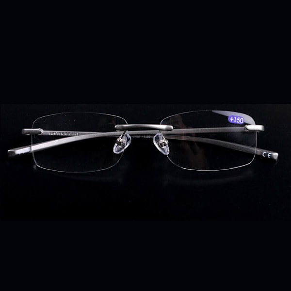 Affärsstil Herr Rimless Läsglasögon Legering Metallram Läsare +100/+300 +2.00 strength