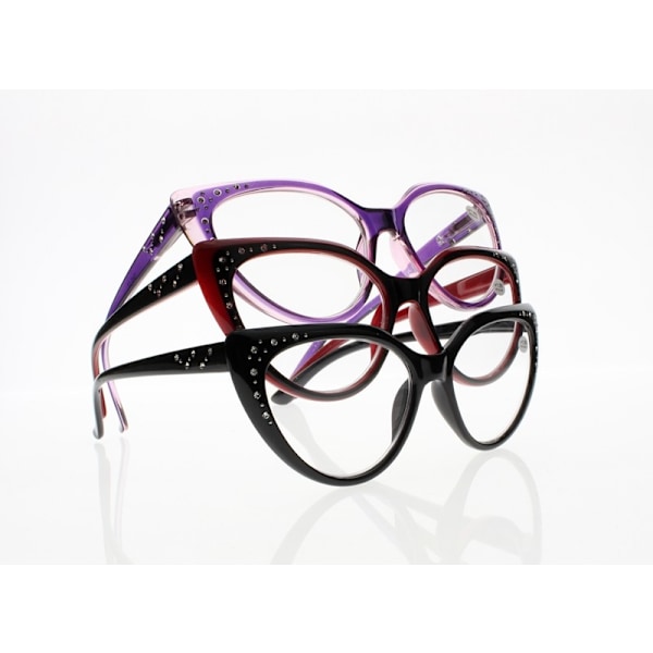 Lyxiga läsglasögon för damer med cat eye-design, strass och hartsglas +4.5 +5.0 +5.5 +6.0 Purple +1.00 strength