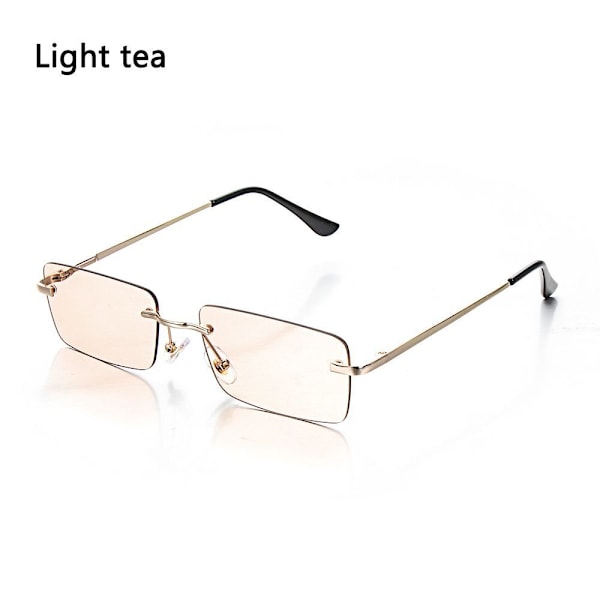 UV400 Rektangulära Bågfria Solglasögon Dam Vintage Solglasögon Gradient Glas Light tea