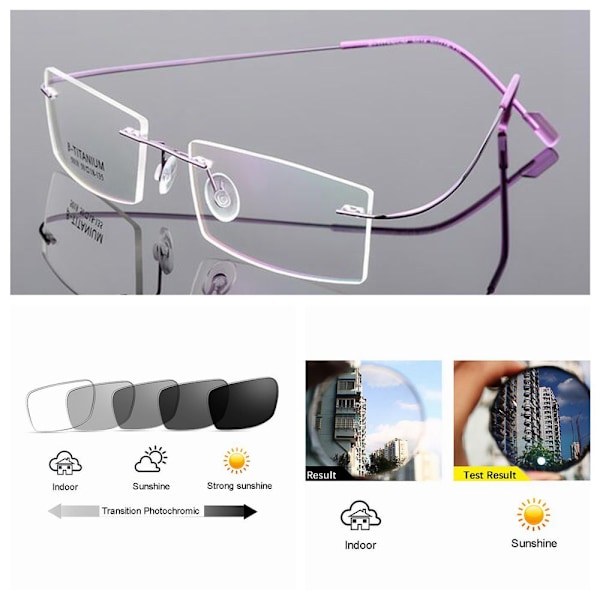 Flexibla Bågfria Minneslegering Övergång Fotokromatiska Läsglasögon +25 ~+600 Gunmetal +2.50 strength
