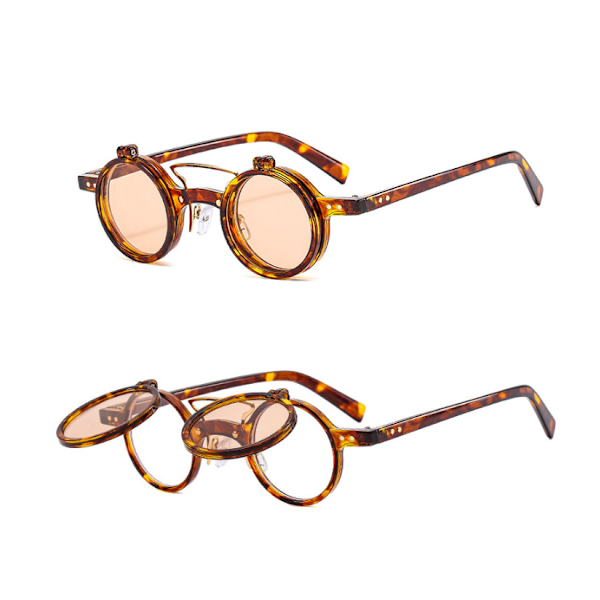 Mode Steampunk Flip Up Lins Runda Solglasögon Män Kvinnor Retro Utomhusglasögon #4 Light Gray