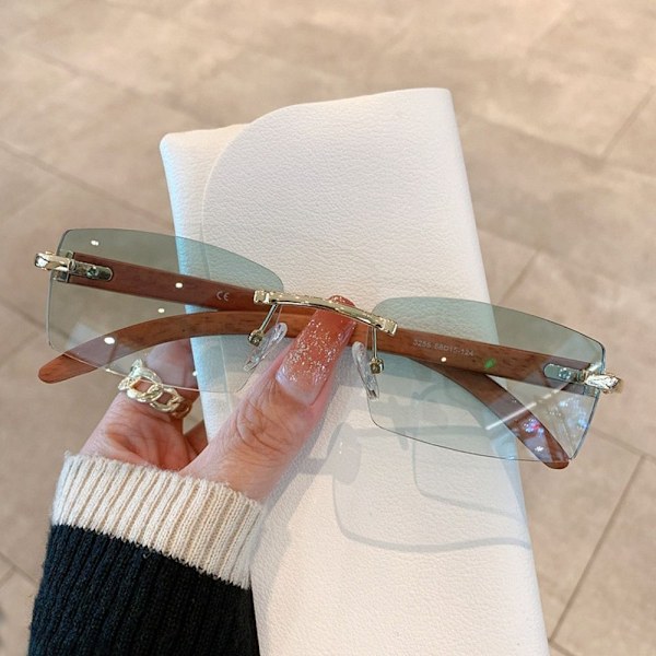 UV400 Rektangulära Solglasögon Gradient Ramlösa Glasögon för Kvinnor Män Gold-Gradient Green